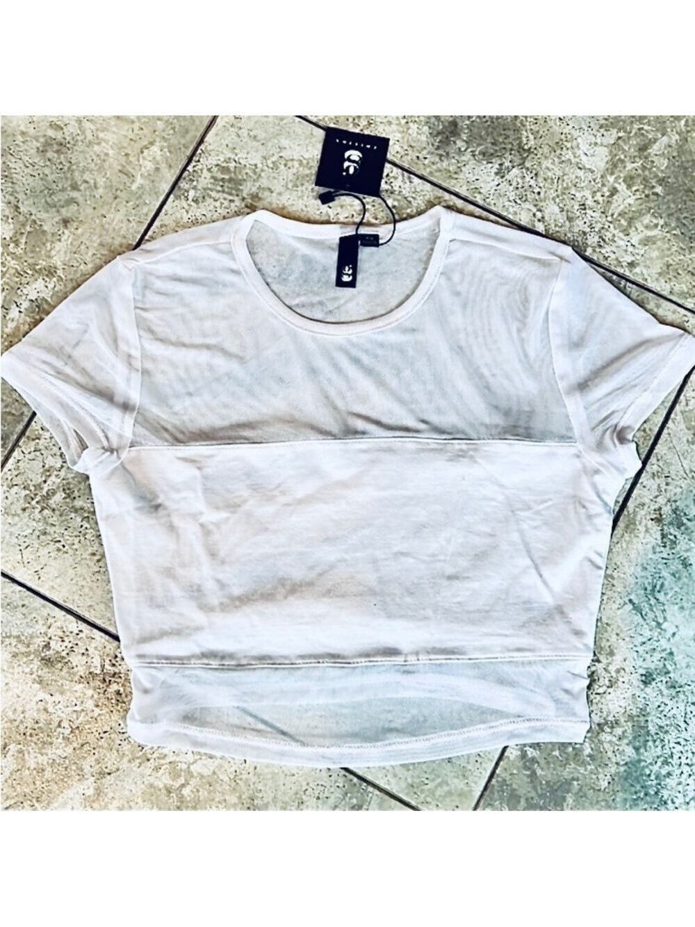 Garage Bright White Crop Tee with Bandeau NWT